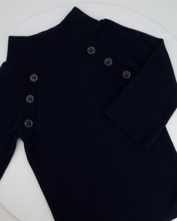 Chanel Navy Cashmere Jumper With Keyhole Logo Buttons FR 36 (UK 8)