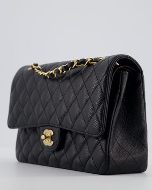 Chanel Black Classic Medium Double Flap Bag in Caviar Leather with Champagne Gold Hardware