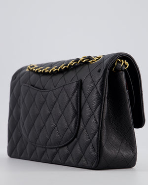 Chanel Black Classic Medium Double Flap Bag in Caviar Leather with Champagne Gold Hardware