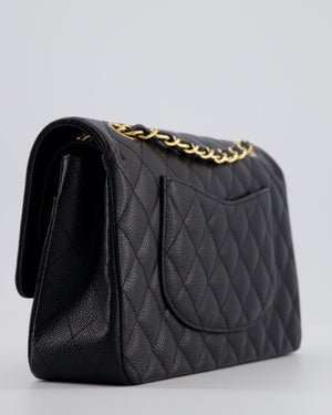 Chanel Black Classic Medium Double Flap Bag in Caviar Leather with Champagne Gold Hardware