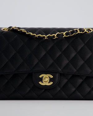 Chanel Black Classic Medium Double Flap Bag in Caviar Leather with Champagne Gold Hardware