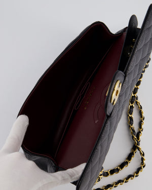 Chanel Black Classic Medium Double Flap Bag in Caviar Leather with Champagne Gold Hardware