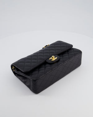 Chanel Black Classic Medium Double Flap Bag in Caviar Leather with Champagne Gold Hardware