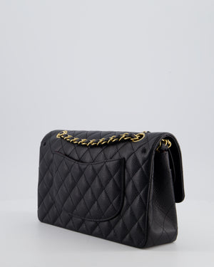 Chanel Black Classic Medium Double Flap Bag in Caviar Leather with Champagne Gold Hardware