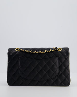 Chanel Black Classic Medium Double Flap Bag in Caviar Leather with Champagne Gold Hardware