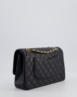 Chanel Black Classic Medium Double Flap Bag in Caviar Leather with Champagne Gold Hardware