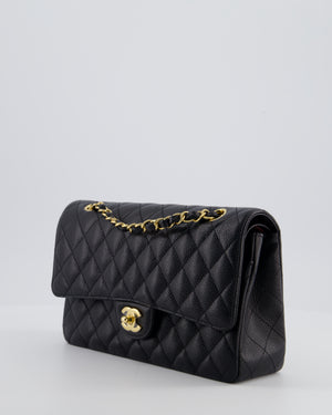Chanel Black Classic Medium Double Flap Bag in Caviar Leather with Champagne Gold Hardware