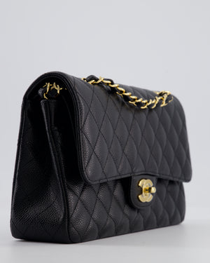 Chanel Black Classic Medium Double Flap Bag in Caviar Leather with Champagne Gold Hardware