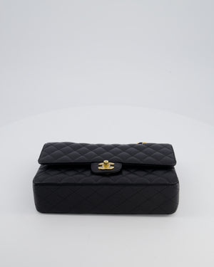 Chanel Black Classic Medium Double Flap Bag in Caviar Leather with Champagne Gold Hardware