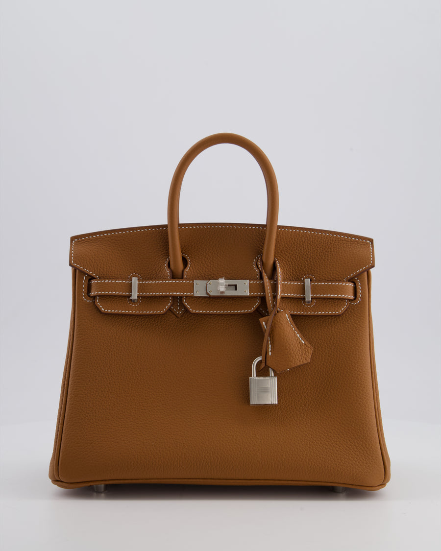 *RARE* Hermès Birkin 25 Retourne Bag in Gold Togo Leather with Brushed Palladium Hardware