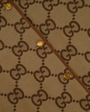 Gucci Beige GG Monogram Coat with GG Logo Buttons and Leather Trim Detail Size IT 40 (UK 8) RRP £2,900