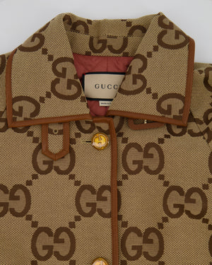 Gucci Beige GG Monogram Coat with GG Logo Buttons and Leather Trim Detail Size IT 40 (UK 8) RRP £2,900