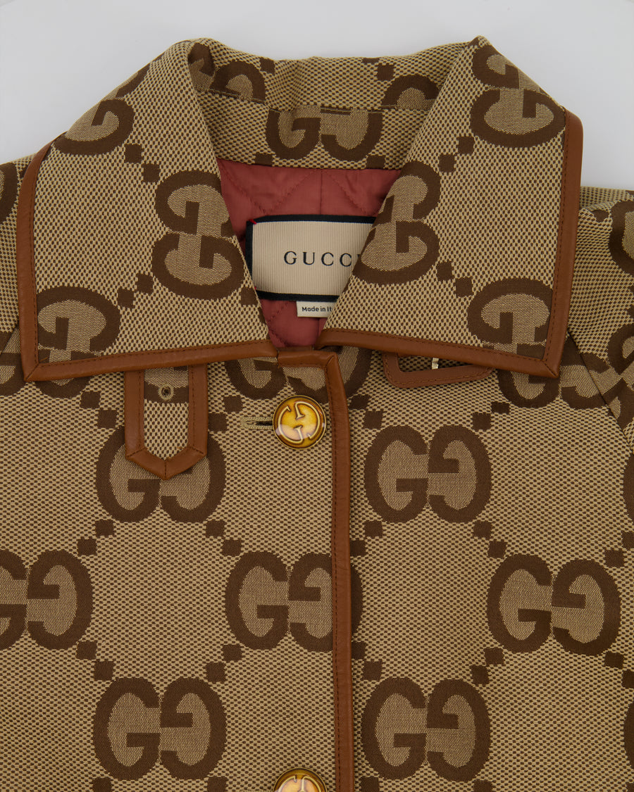 Gucci Beige GG Monogram Coat with GG Logo Buttons and Leather Trim Detail Size IT 40 (UK 8) RRP £2,900
