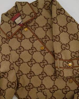 Gucci Beige GG Monogram Coat with GG Logo Buttons and Leather Trim Detail Size IT 40 (UK 8) RRP £2,900