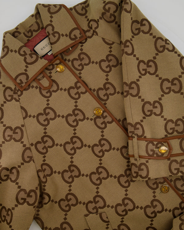 Gucci Beige GG Monogram Coat with GG Logo Buttons and Leather Trim Detail Size IT 40 (UK 8) RRP £2,900