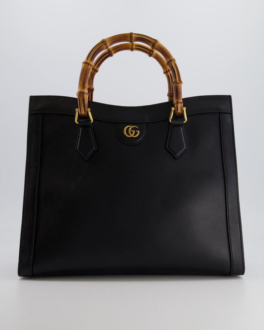 Gucci Black Diana Large Tote Leather Bag with Shiny Antique Gold Hardware &amp; Bamboo Handle RRP £3,790