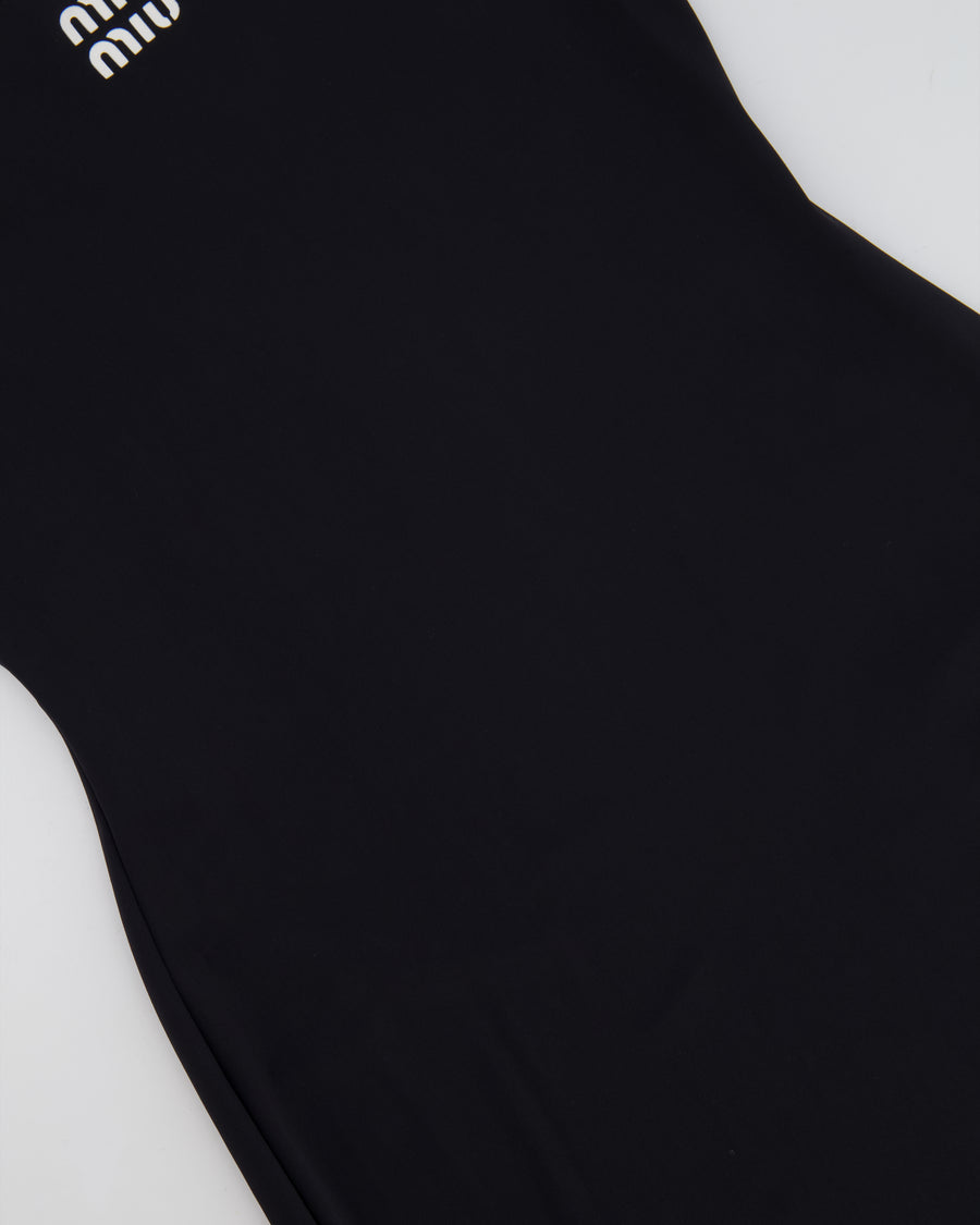 Miu Miu Black Midi Jersey Dress with White Logo Detail Size IT 38 (UK 6) RRP £1,060