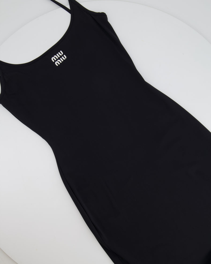 Miu Miu Black Midi Jersey Dress with White Logo Detail Size IT 38 (UK 6) RRP £1,060