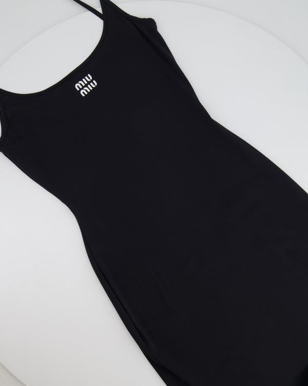 Miu Miu Black Midi Jersey Dress with White Logo Detail Size IT 38 (UK 6) RRP £1,060