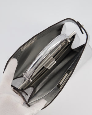 Fendi Silver Metallic Small Peekaboo Bag in Calfskin Leather with Silver Hardware