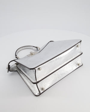 Fendi Silver Metallic Small Peekaboo Bag in Calfskin Leather with Silver Hardware