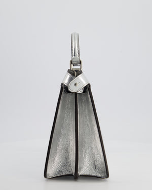 Fendi Silver Metallic Small Peekaboo Bag in Calfskin Leather with Silver Hardware