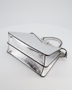 Fendi Silver Metallic Small Peekaboo Bag in Calfskin Leather with Silver Hardware
