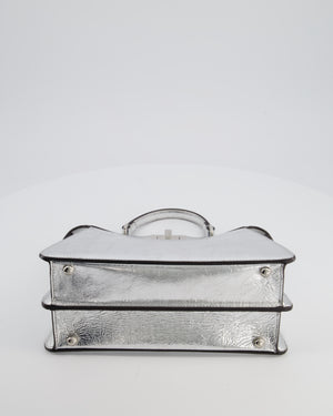 Fendi Silver Metallic Small Peekaboo Bag in Calfskin Leather with Silver Hardware