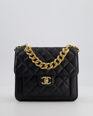 Chanel Black 23S Square Messenger Flap Bag in Aged Calfskin Leather with Aged Gold Hardware