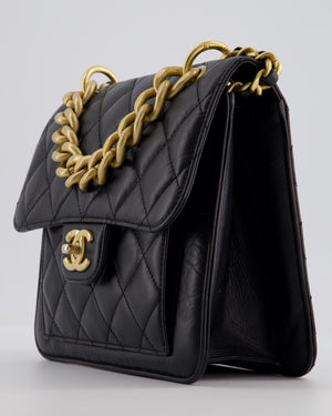 Chanel Black 23S Square Messenger Flap Bag in Aged Calfskin Leather with Aged Gold Hardware