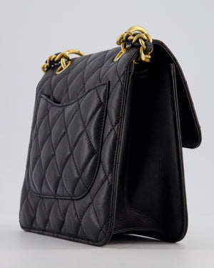 Chanel Black 23S Square Messenger Flap Bag in Aged Calfskin Leather with Aged Gold Hardware
