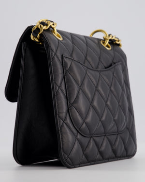 Chanel Black 23S Square Messenger Flap Bag in Aged Calfskin Leather with Aged Gold Hardware