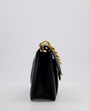 Chanel Black 23S Square Messenger Flap Bag in Aged Calfskin Leather with Aged Gold Hardware