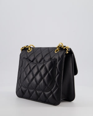 Chanel Black 23S Square Messenger Flap Bag in Aged Calfskin Leather with Aged Gold Hardware