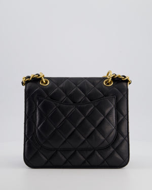 Chanel Black 23S Square Messenger Flap Bag in Aged Calfskin Leather with Aged Gold Hardware