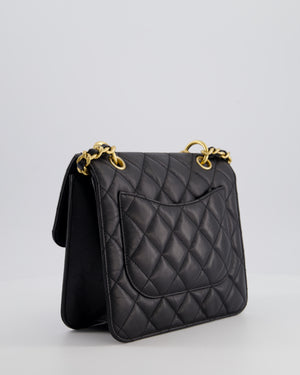 Chanel Black 23S Square Messenger Flap Bag in Aged Calfskin Leather with Aged Gold Hardware