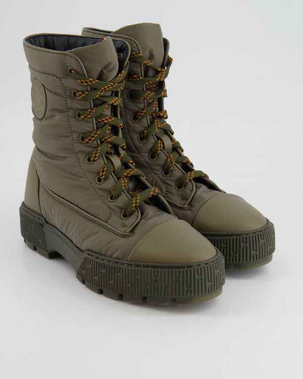 Hermès Khaki Fresh Boots in Parachute Fabric and Calfskin Leather Size 37.5 RRP £800
