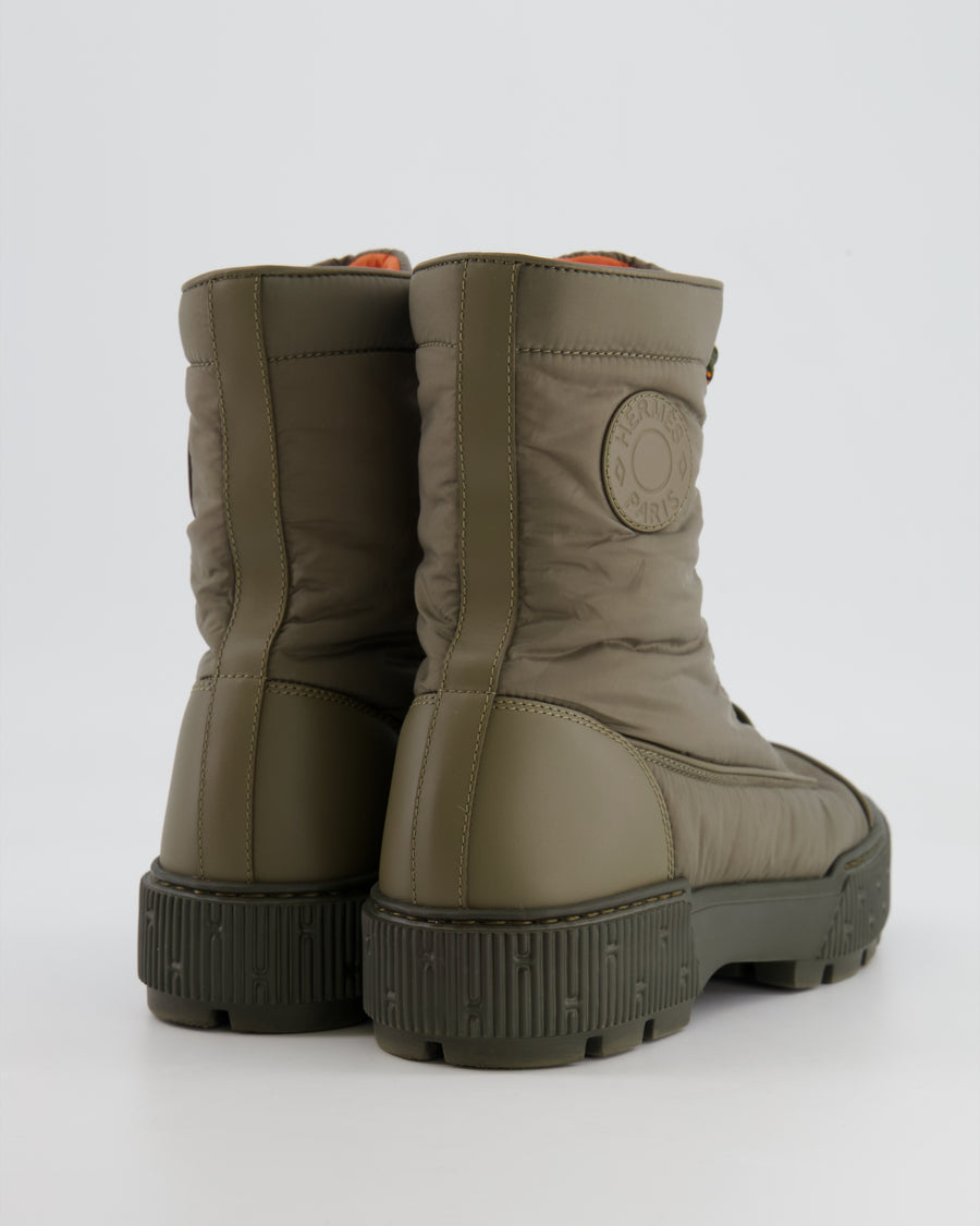 Hermès Khaki Fresh Boots in Parachute Fabric and Calfskin Leather Size 37.5 RRP £800