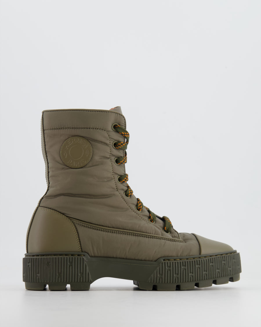Hermès Khaki Fresh Boots in Parachute Fabric and Calfskin Leather Size 37.5 RRP £800
