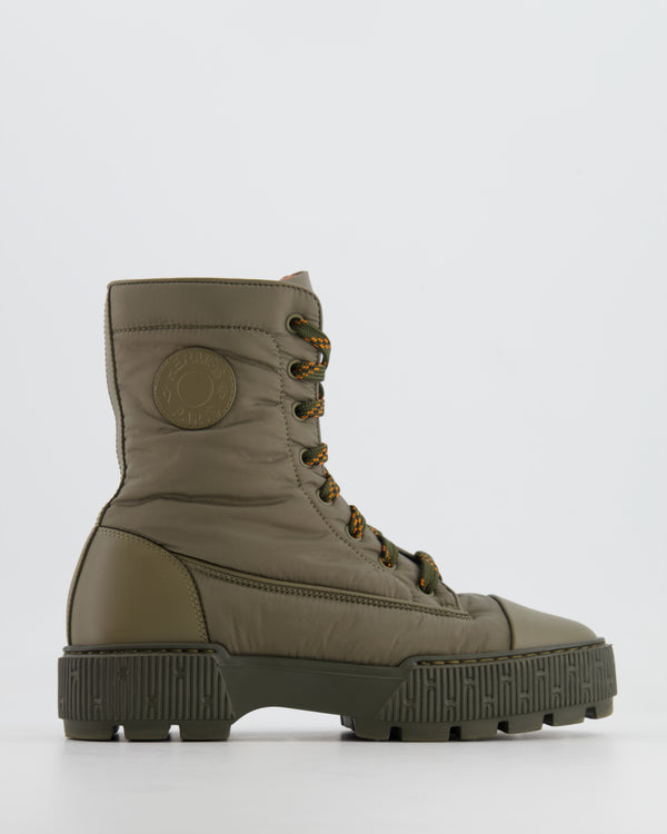Hermès Khaki Fresh Boots in Parachute Fabric and Calfskin Leather Size 37.5 RRP £800