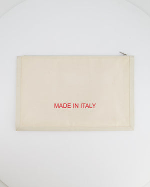 Celine Cream Canvas Pouch Bag with Red Printed Logo and Leather Trim Detail