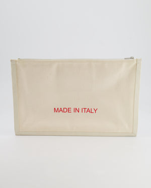 Celine Cream Canvas Pouch Bag with Red Printed Logo and Leather Trim Detail