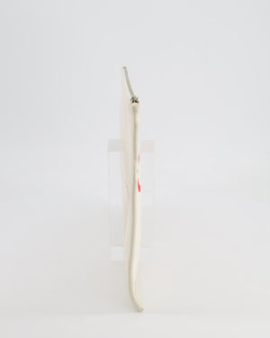Celine Cream Canvas Pouch Bag with Red Printed Logo and Leather Trim Detail