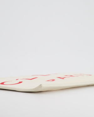 Celine Cream Canvas Pouch Bag with Red Printed Logo and Leather Trim Detail