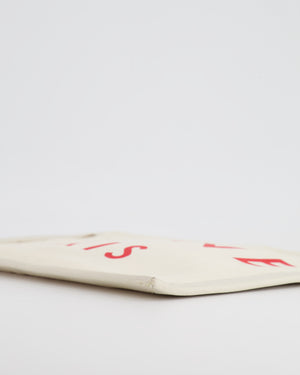 Celine Cream Canvas Pouch Bag with Red Printed Logo and Leather Trim Detail