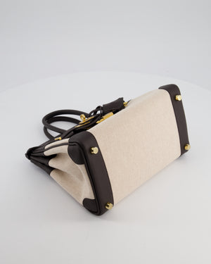 *RARE* Hermès Birkin 25 Retourne Bag in Ecru/Beige Toile H Canvas and Bai Brun Swift Leather with Gold Hardware