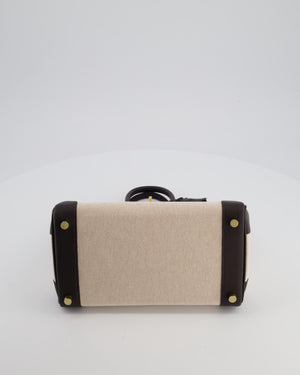*RARE* Hermès Birkin 25 Retourne Bag in Ecru/Beige Toile H Canvas and Bai Brun Swift Leather with Gold Hardware