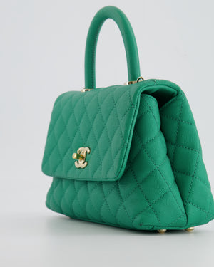 Chanel Green Mini Coco Flap Top Handle Bag in Caviar Quilted Leather with Champagne Gold Hardware