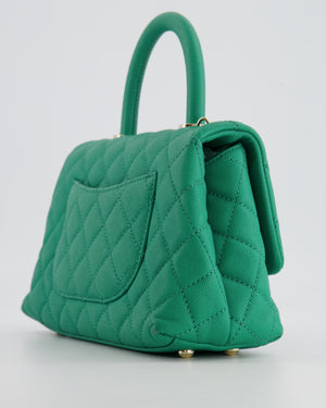 Chanel Green Mini Coco Flap Top Handle Bag in Caviar Quilted Leather with Champagne Gold Hardware
