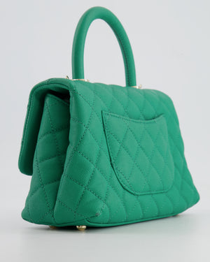 Chanel Green Mini Coco Flap Top Handle Bag in Caviar Quilted Leather with Champagne Gold Hardware